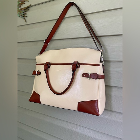 BOSTANTEN leather laptop briefcase machk purse office classic cream brown EUC - Picture 1 of 16